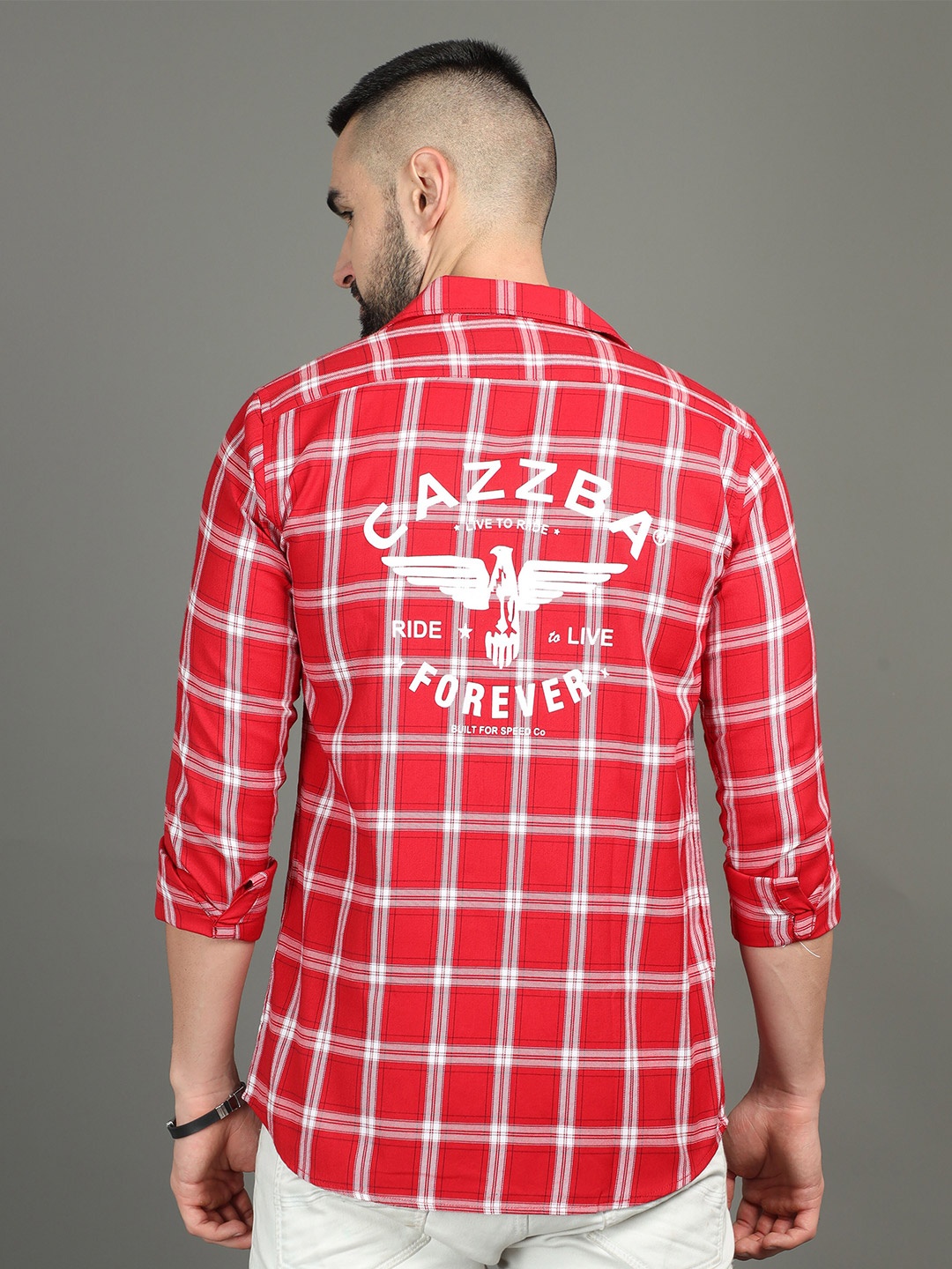 

CAZZBA Tartan Checked Long Sleeves Cotton Casual Shirt, Red