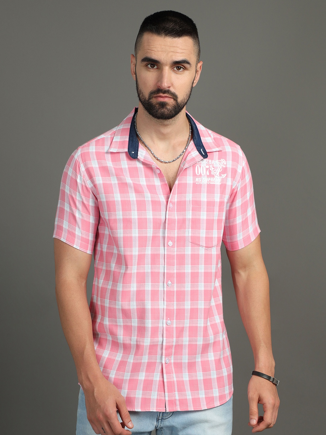 

CAZZBA Tartan Checks Cotton Casual Shirt, Pink