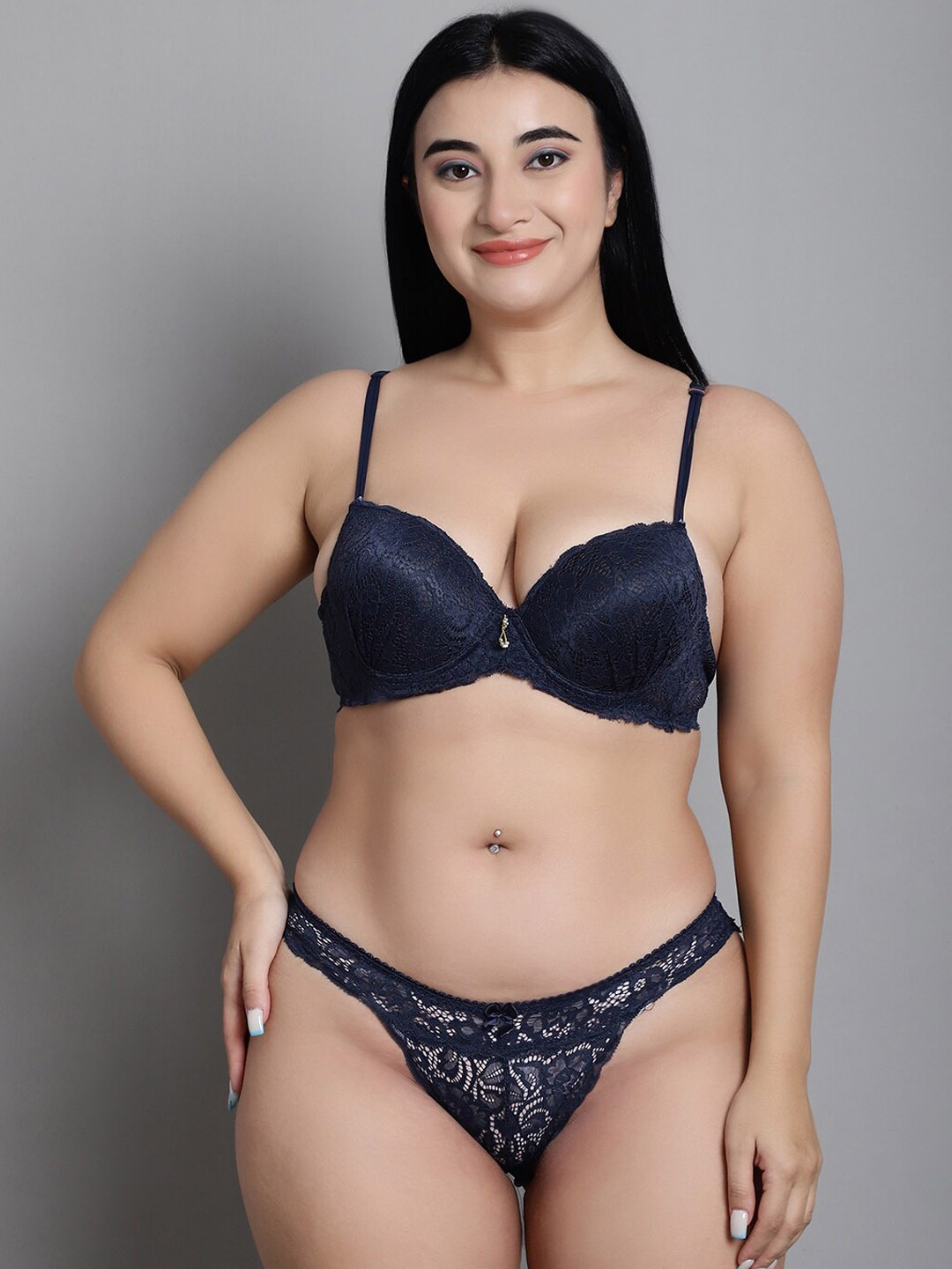 

MAKCLAN Self Design Lightly Padded Lingerie Set K1637LAL, Blue