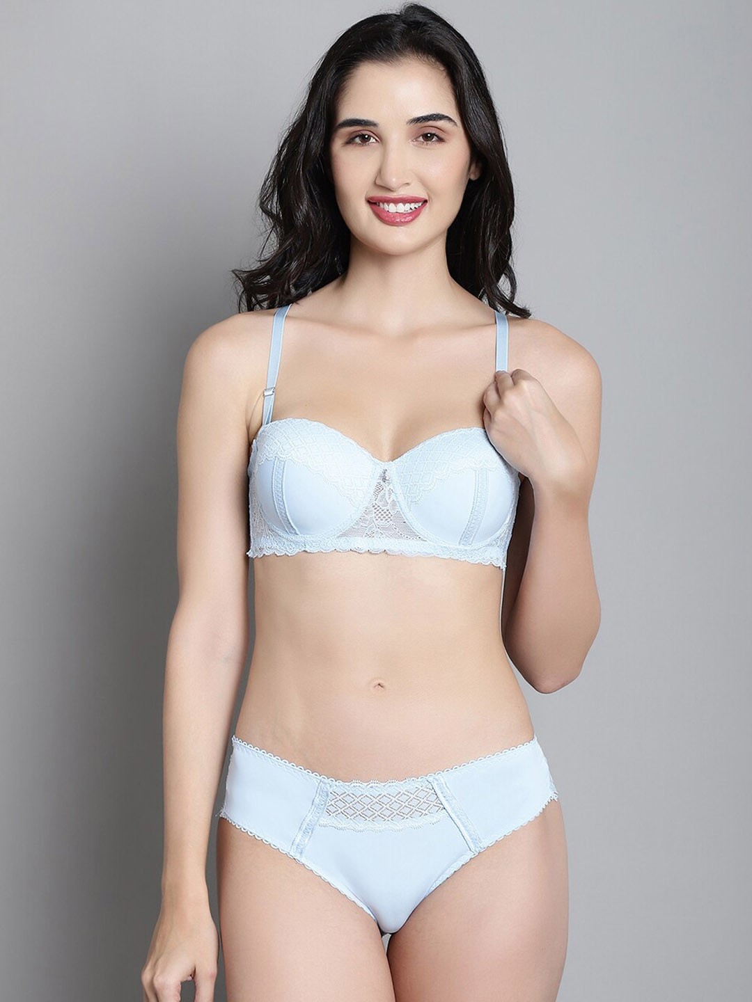 

MAKCLAN Self Design Lightly Padded Lingerie Set K2213LAS, Blue