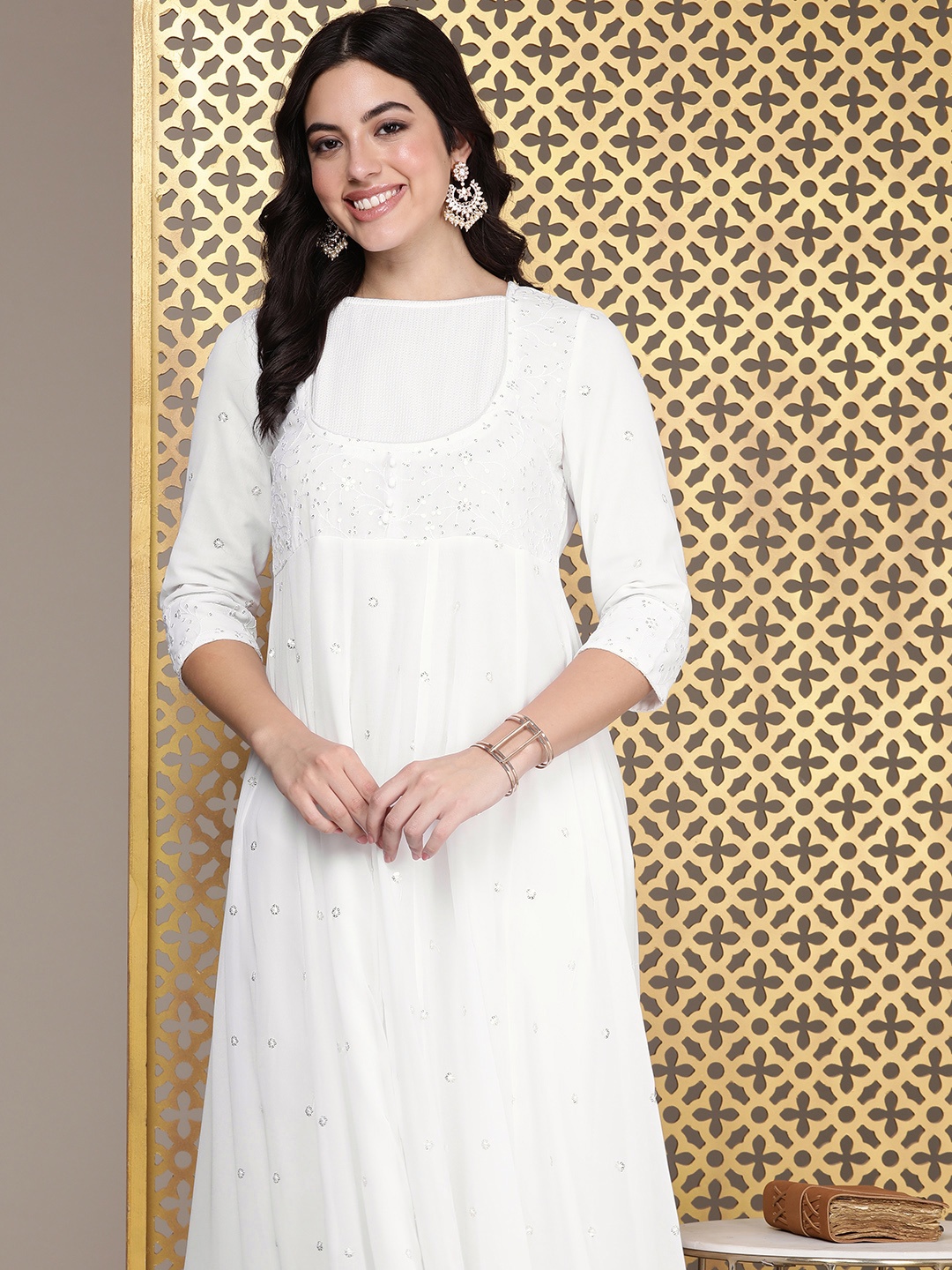 

House of Pataudi Jashn Embellished Sequinned Kurta, White