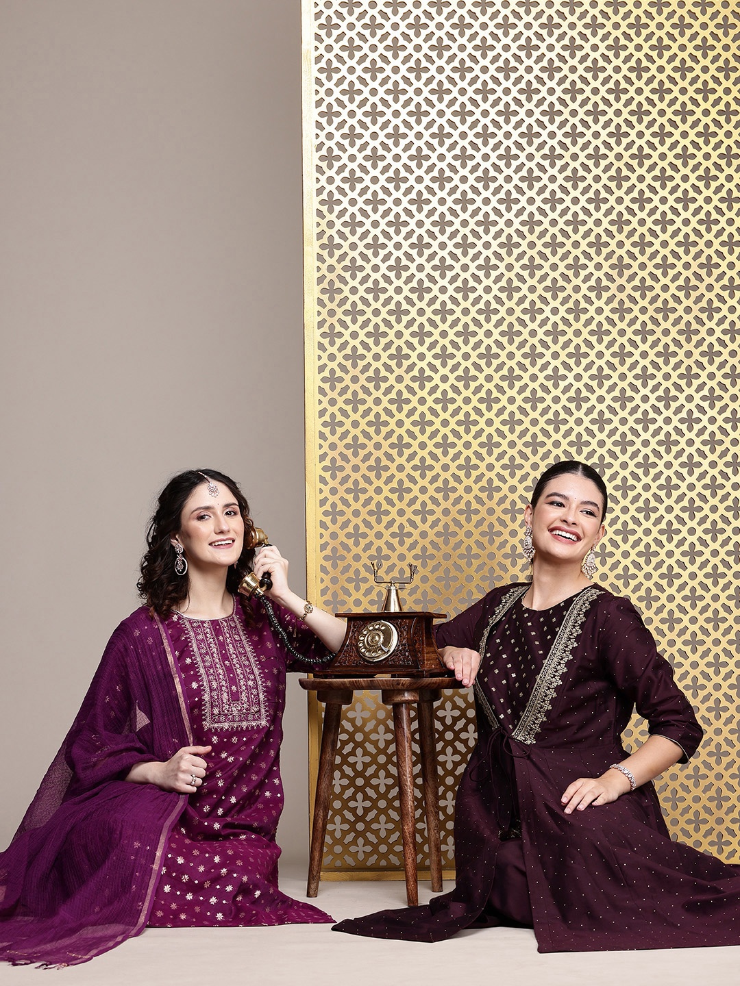 

House of Pataudi Women Jashn Ethnic Motifs Yoke Design Kurta with Salwar & Dupatta, Burgundy