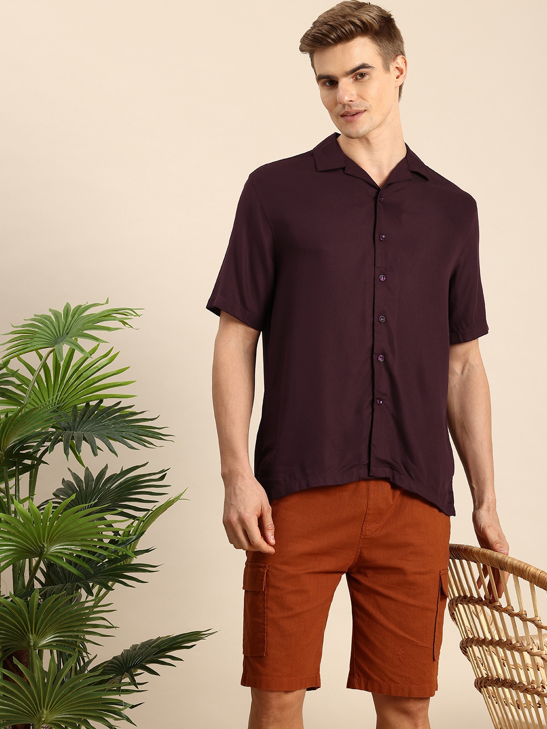 

Mast & Harbour Cuban Collar Casual Shirt, Burgundy