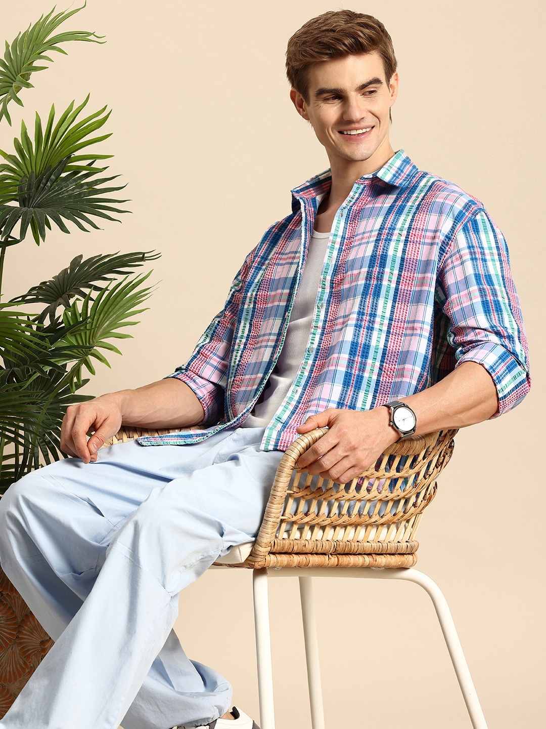 

Mast & Harbour Seersucker Opaque Checked Casual Shirt, Multi