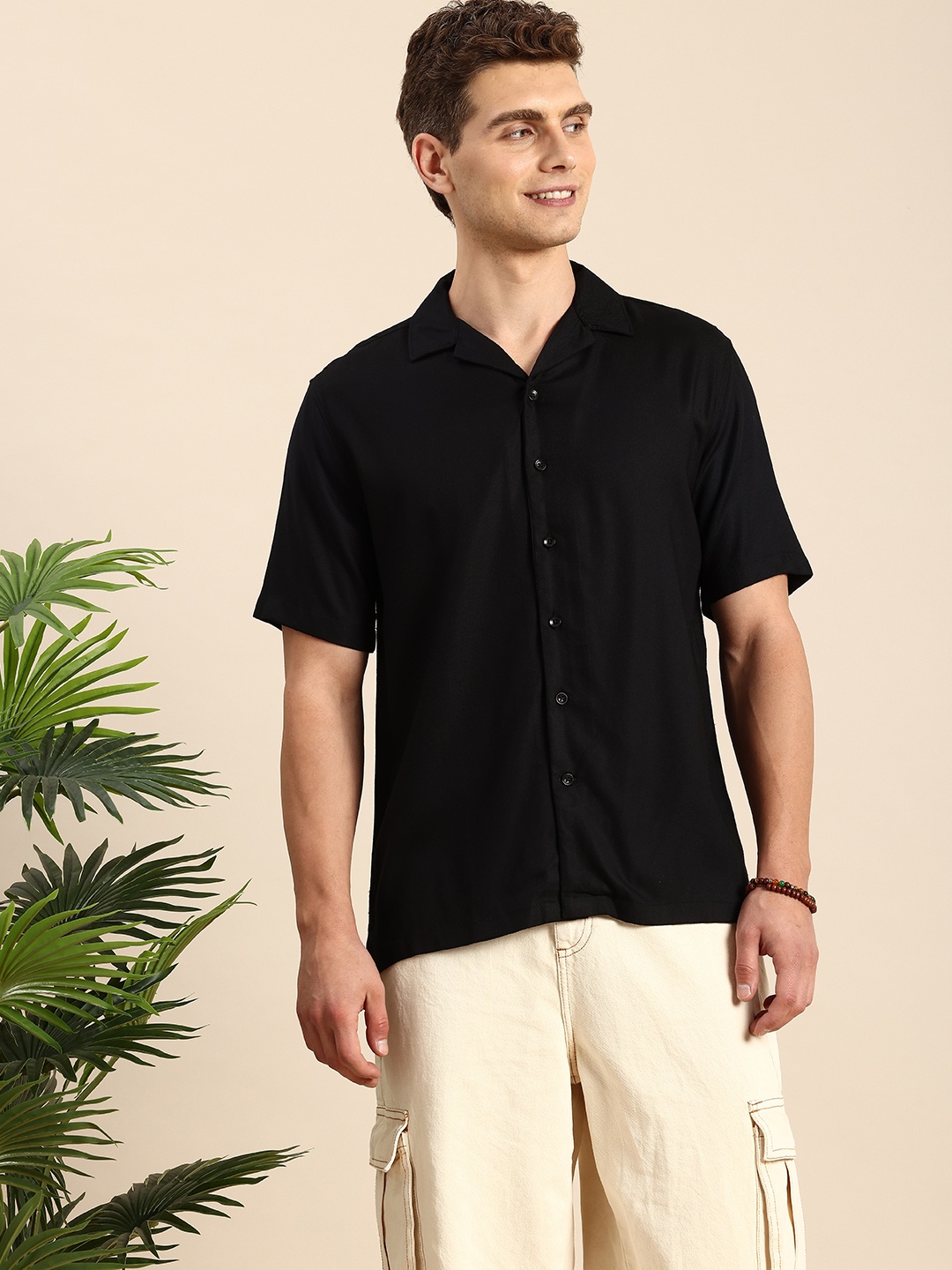 

Mast & Harbour Cuban Collar Casual Shirt, Black