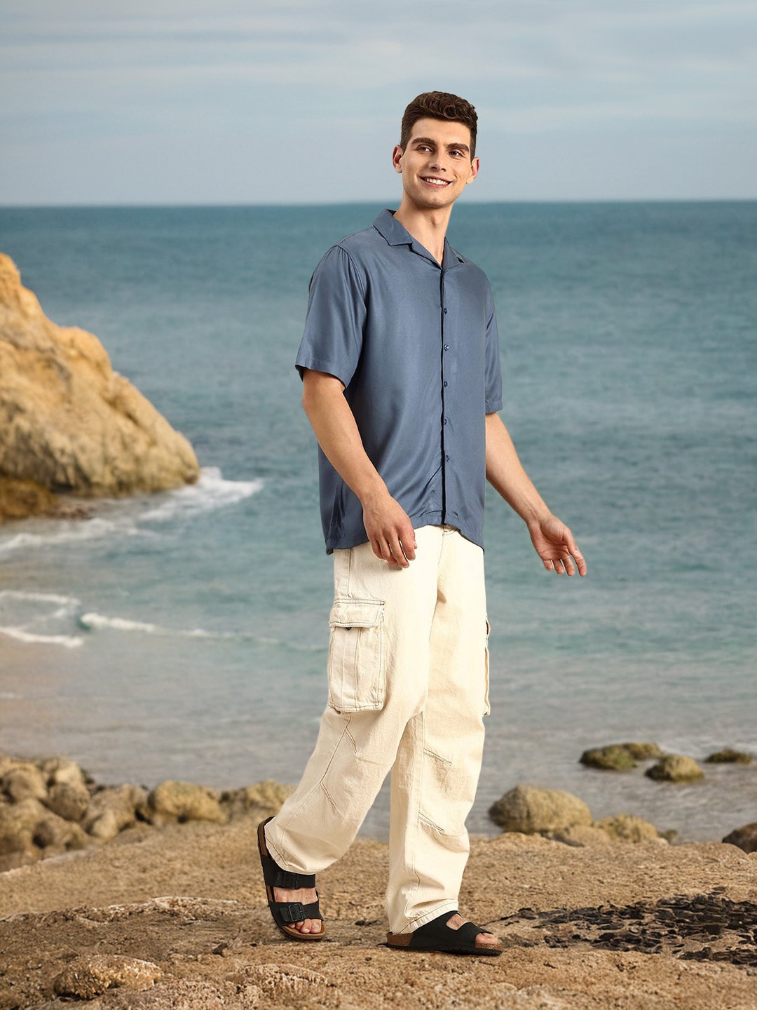

Mast & Harbour Cuban Collar Casual Shirt, Blue