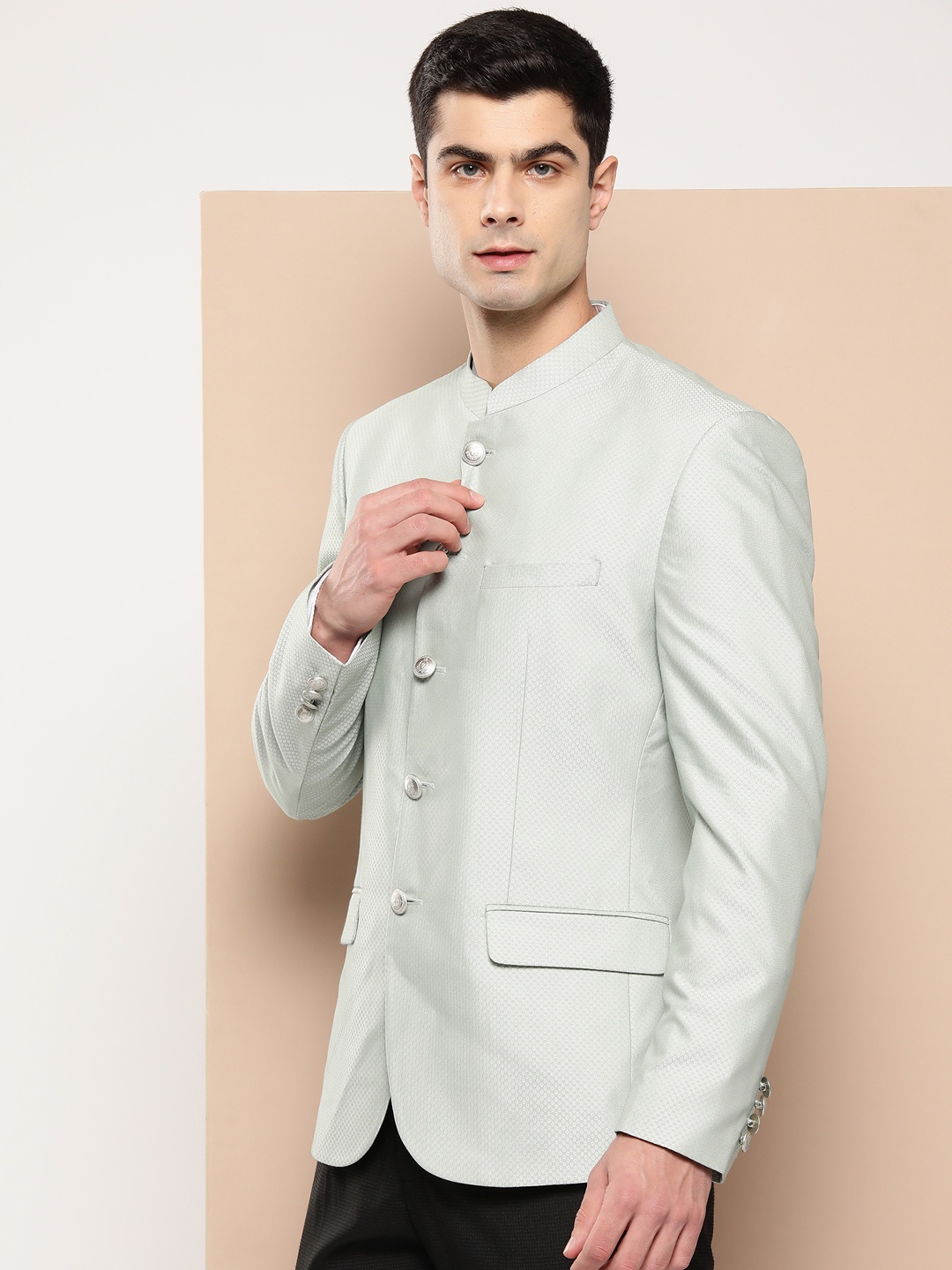 

INVICTUS Geometric Woven Design Slim Fit Smart Casual Blazer, Green