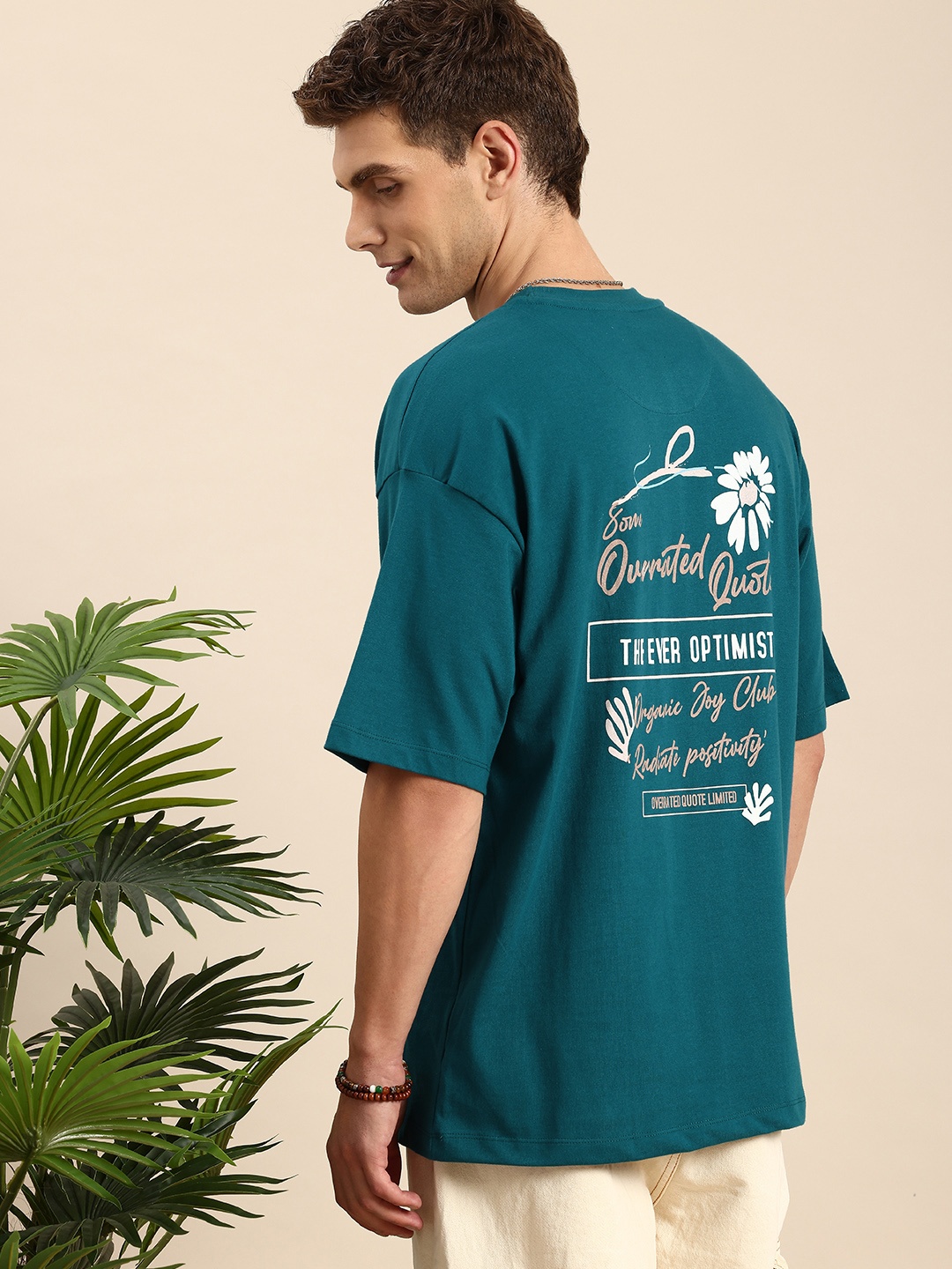 

Mast & Harbour Typography Printed Drop-Shoulder Sleeves T-shirt, Teal