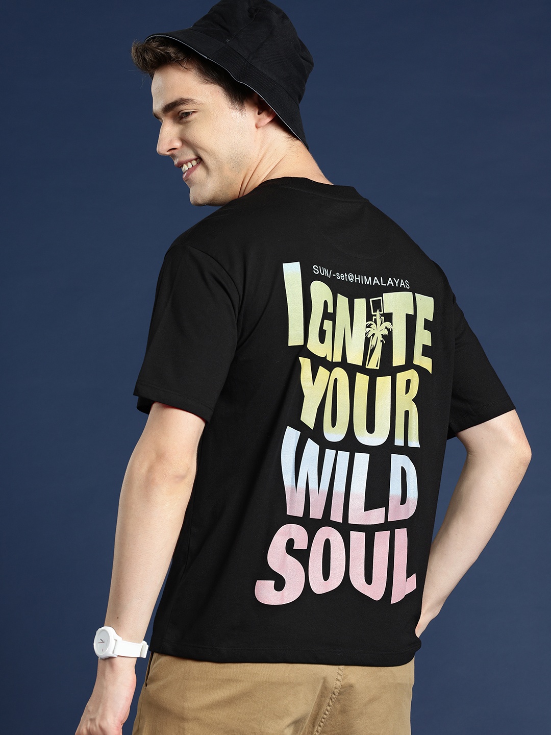 

Mast & Harbour Printed Drop-Shoulder Sleeves T-shirt, Black