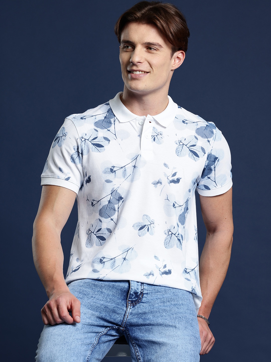 

Mast & Harbour Floral Printed Polo Collar T-shirt, White