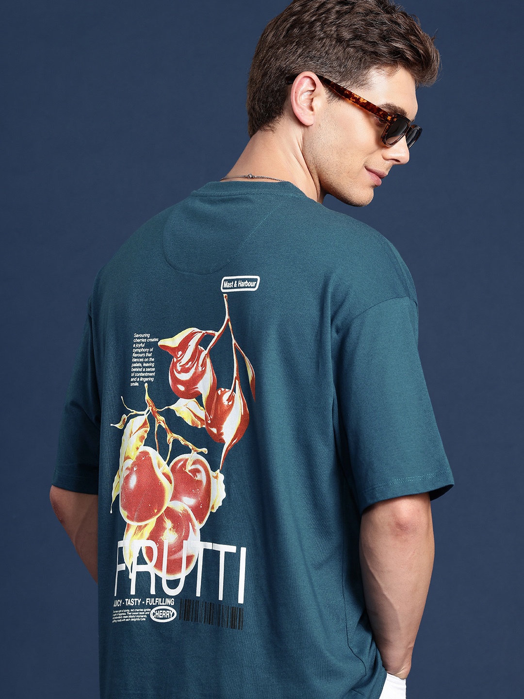 

Mast & Harbour Printed Drop-Shoulder Sleeves T-shirt, Teal