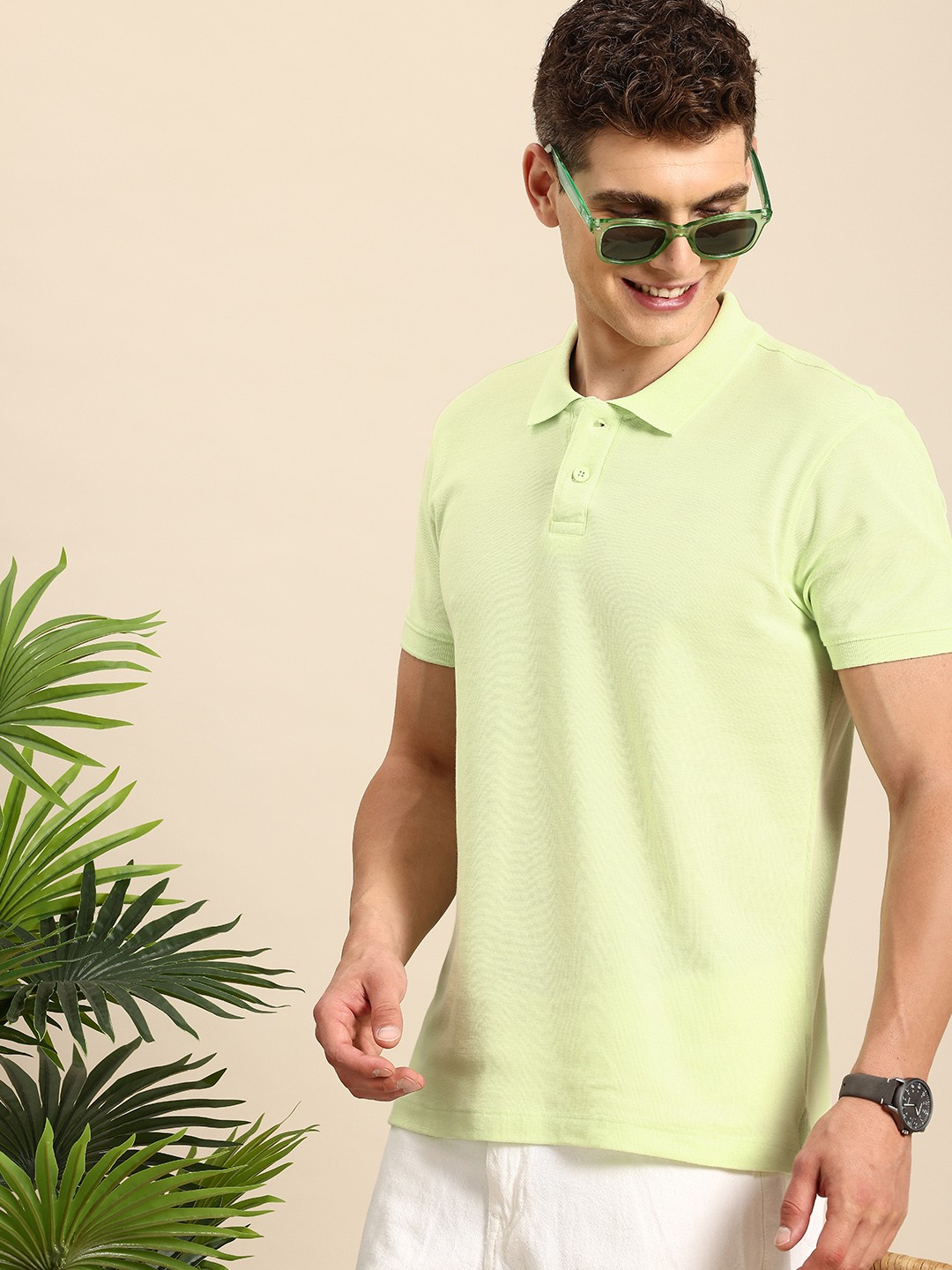 

Mast & Harbour Solid Polo Collar Casual T-shirt, Green