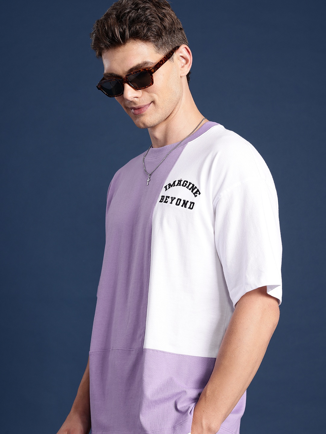 

Mast & Harbour Colourblocked Drop-Shoulder Sleeves T-shirt, Lavender