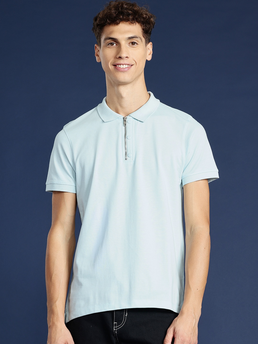

Mast & Harbour Half Zipper Polo Collar T-shirt, Blue