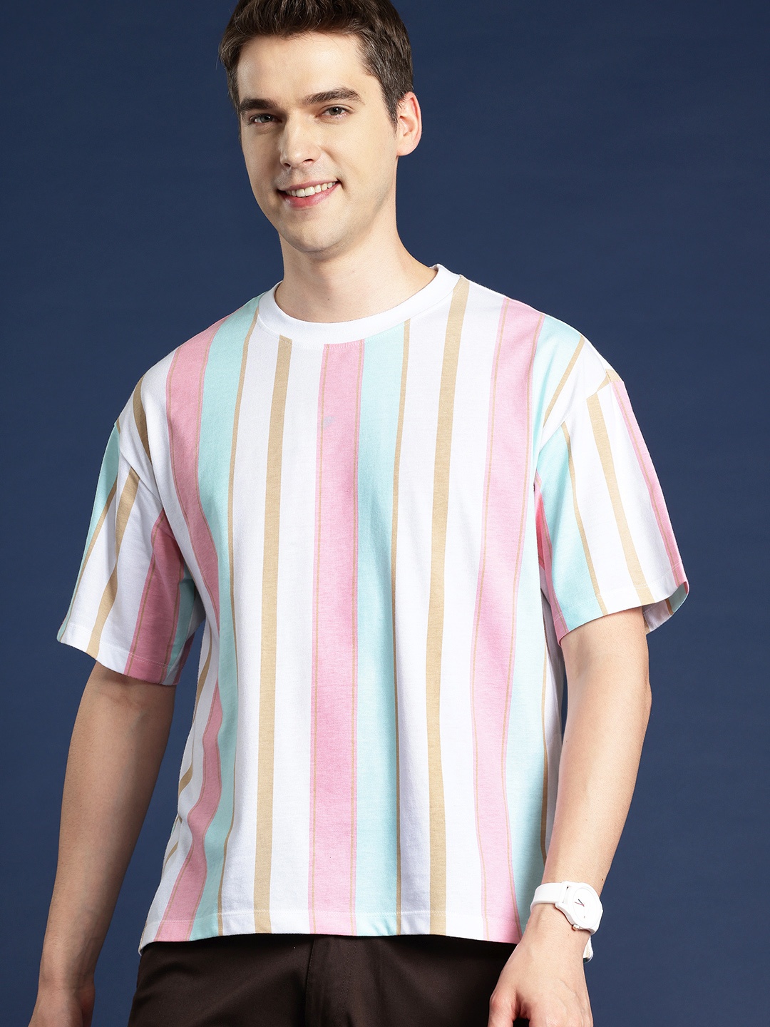 

Mast & Harbour Men Striped Drop-Shoulder Sleeves T-shirt, Multi