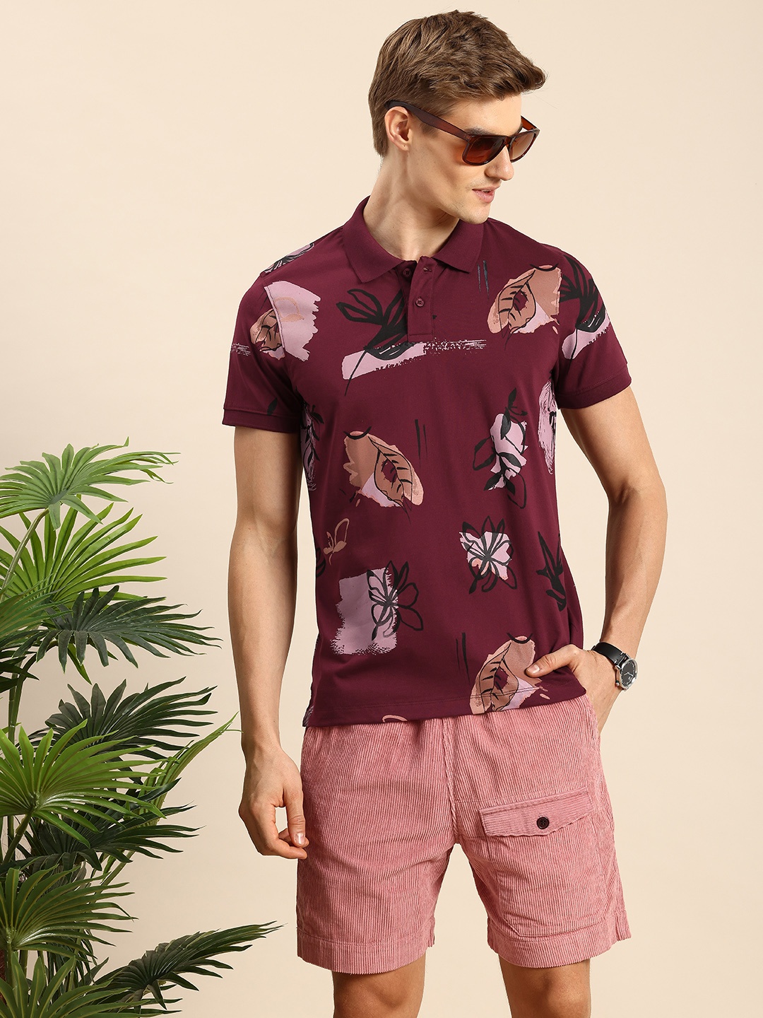 

Mast & Harbour Floral Printed Polo Collar T-shirt, Maroon