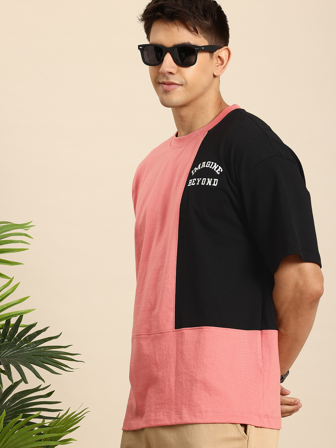 

Mast & Harbour Colourblocked Drop-Shoulder Sleeves T-shirt, Rose