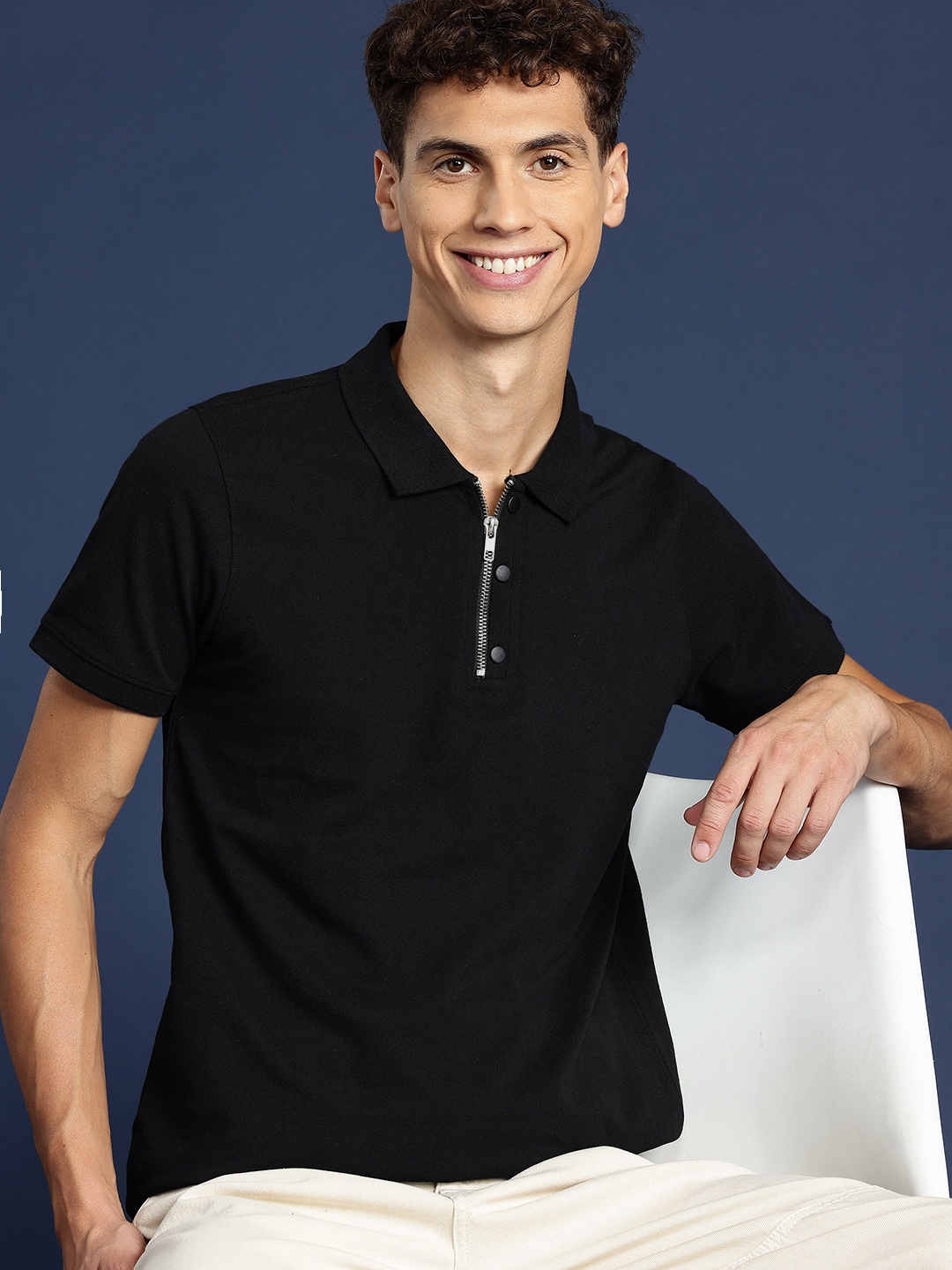 

Mast & Harbour Half Zipper Polo Collar T-shirt, Black