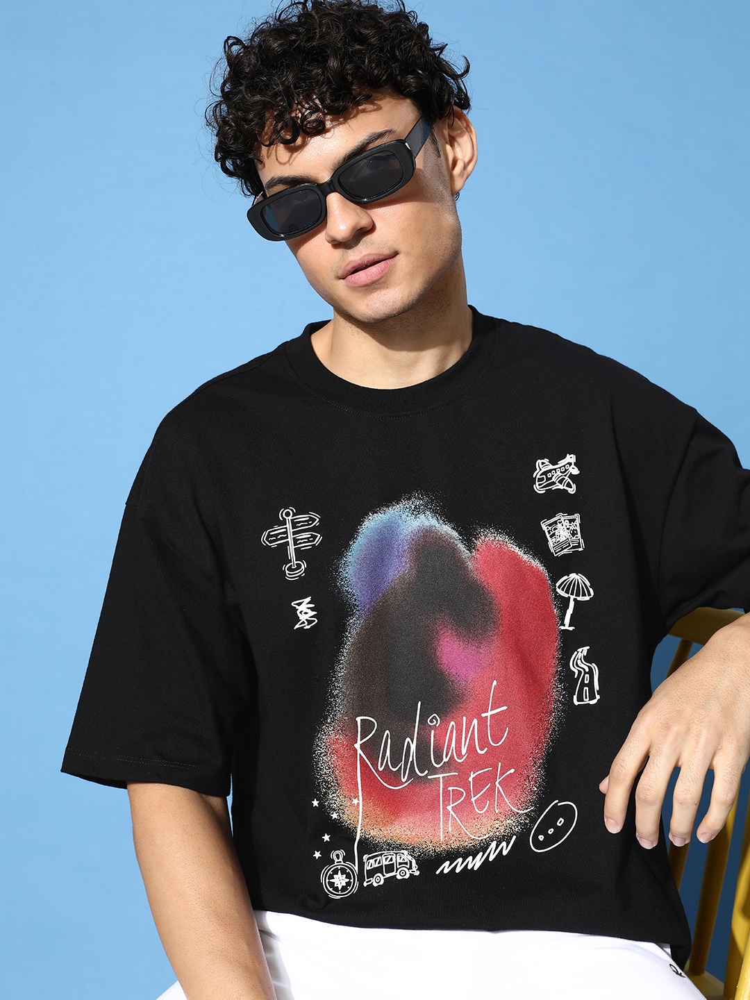 

Mast & Harbour Men Typography Print Drop-Shoulder Sleeves Digital Psyche T-shirt, Black