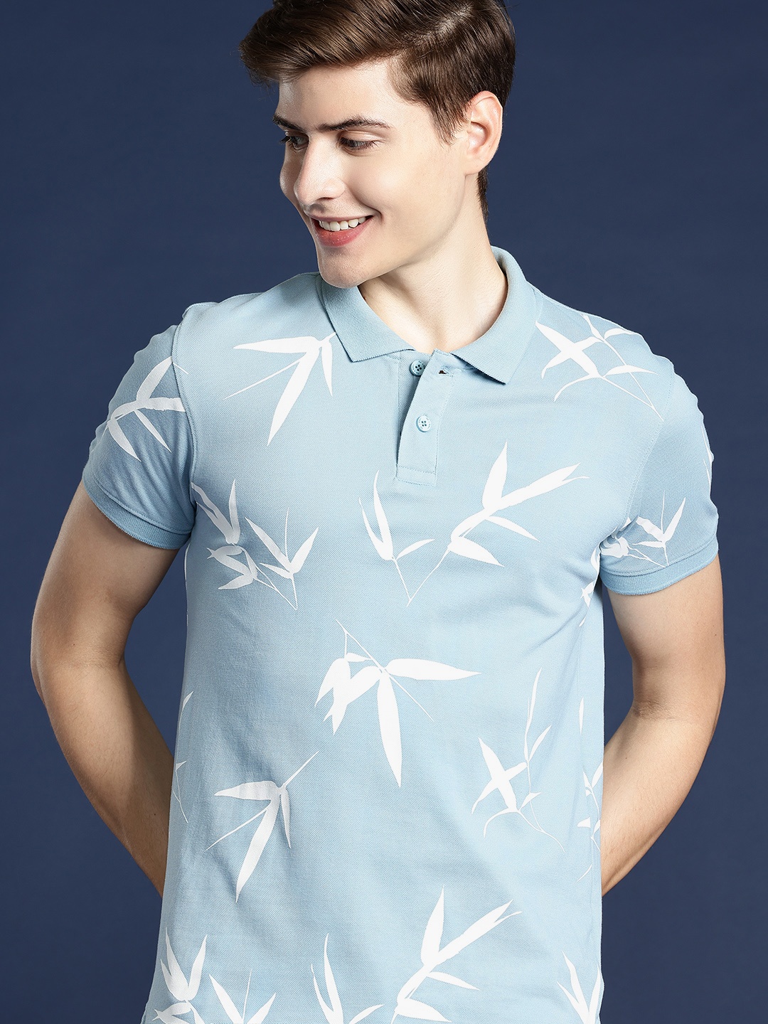 

Mast & Harbour Tropical Printed Polo Collar T-shirt, Blue