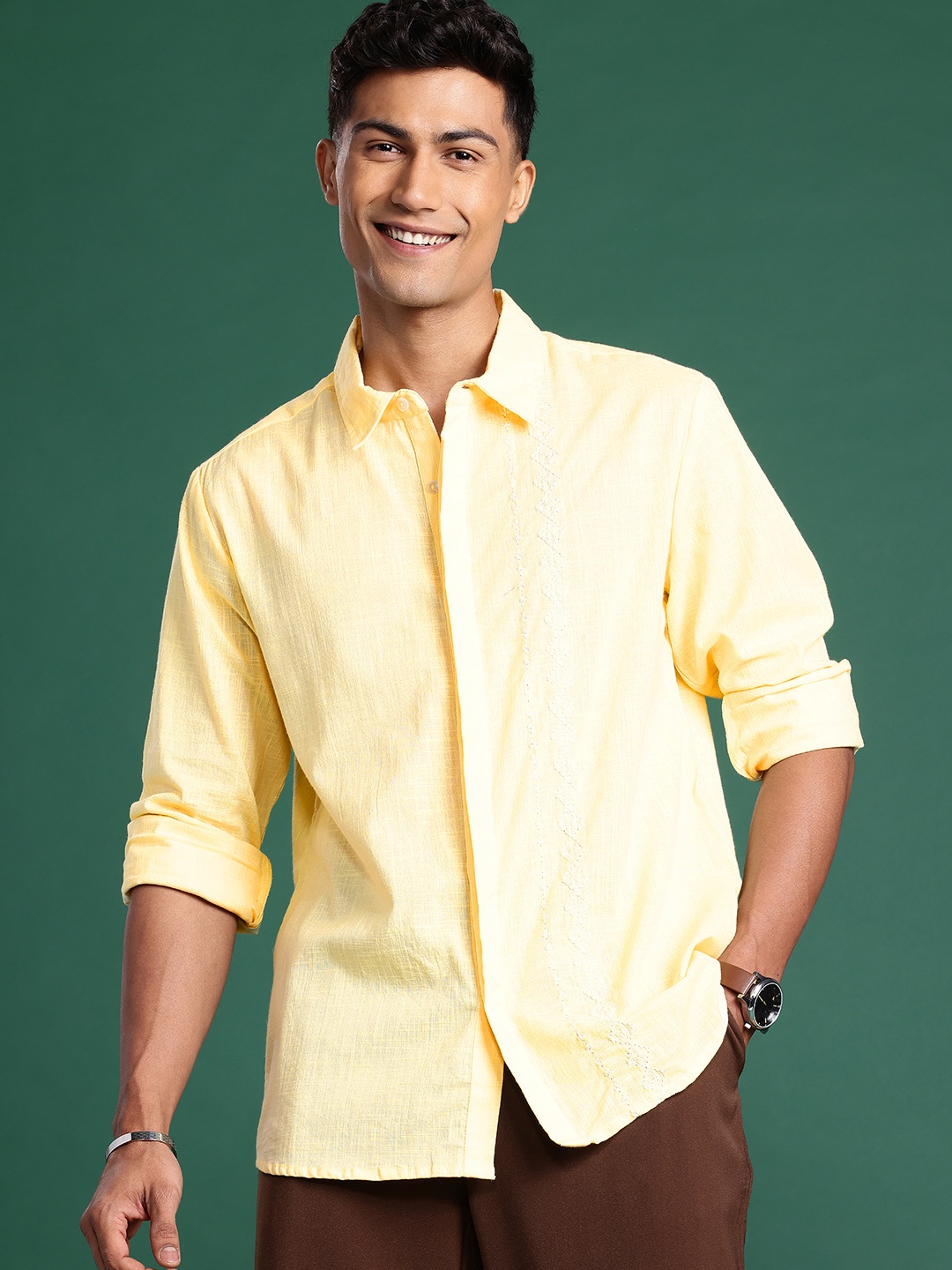

Sangria Semi Sheer Pure Cotton Casual Shirt, Yellow