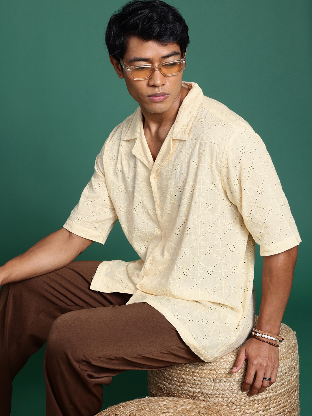 

Sangria Pure Cotton Schiffli Casual Shirt, Yellow