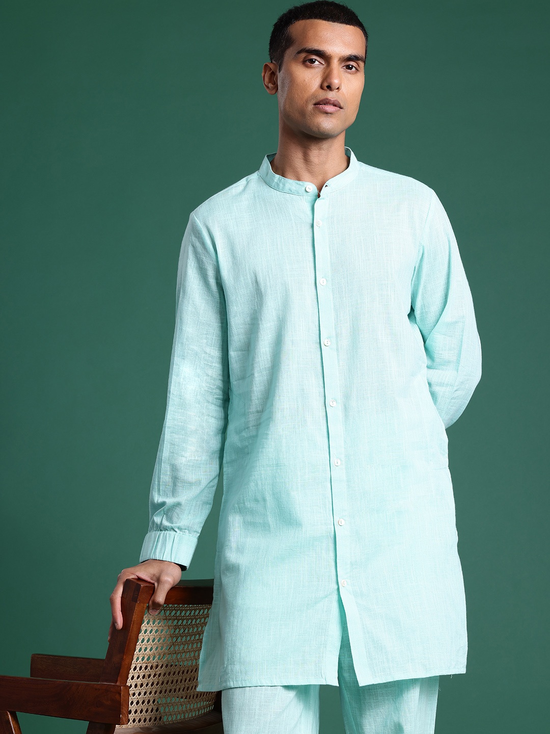 

Sangria Regular Pure Cotton Kurta with Pyjamas, Sea green