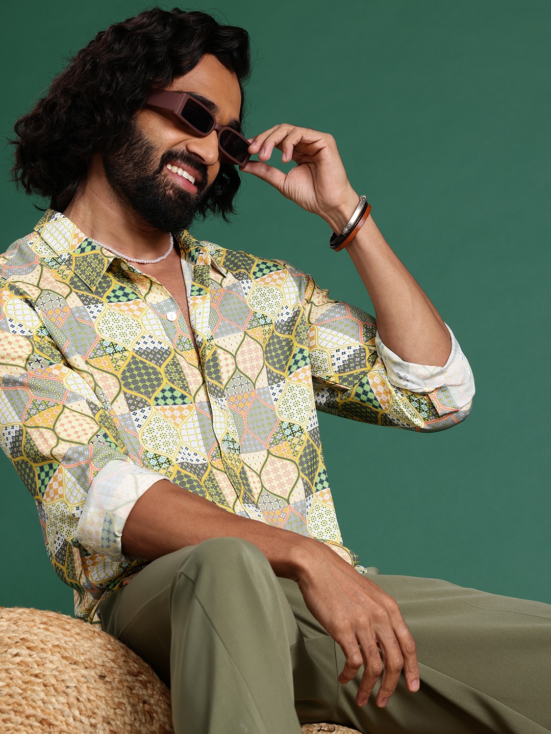 

Sangria Floral Printed Casual Shirt, Green