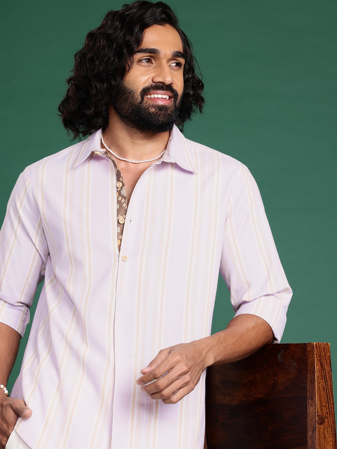 

Sangria Striped Pure Cotton Casual Shirt, Lavender