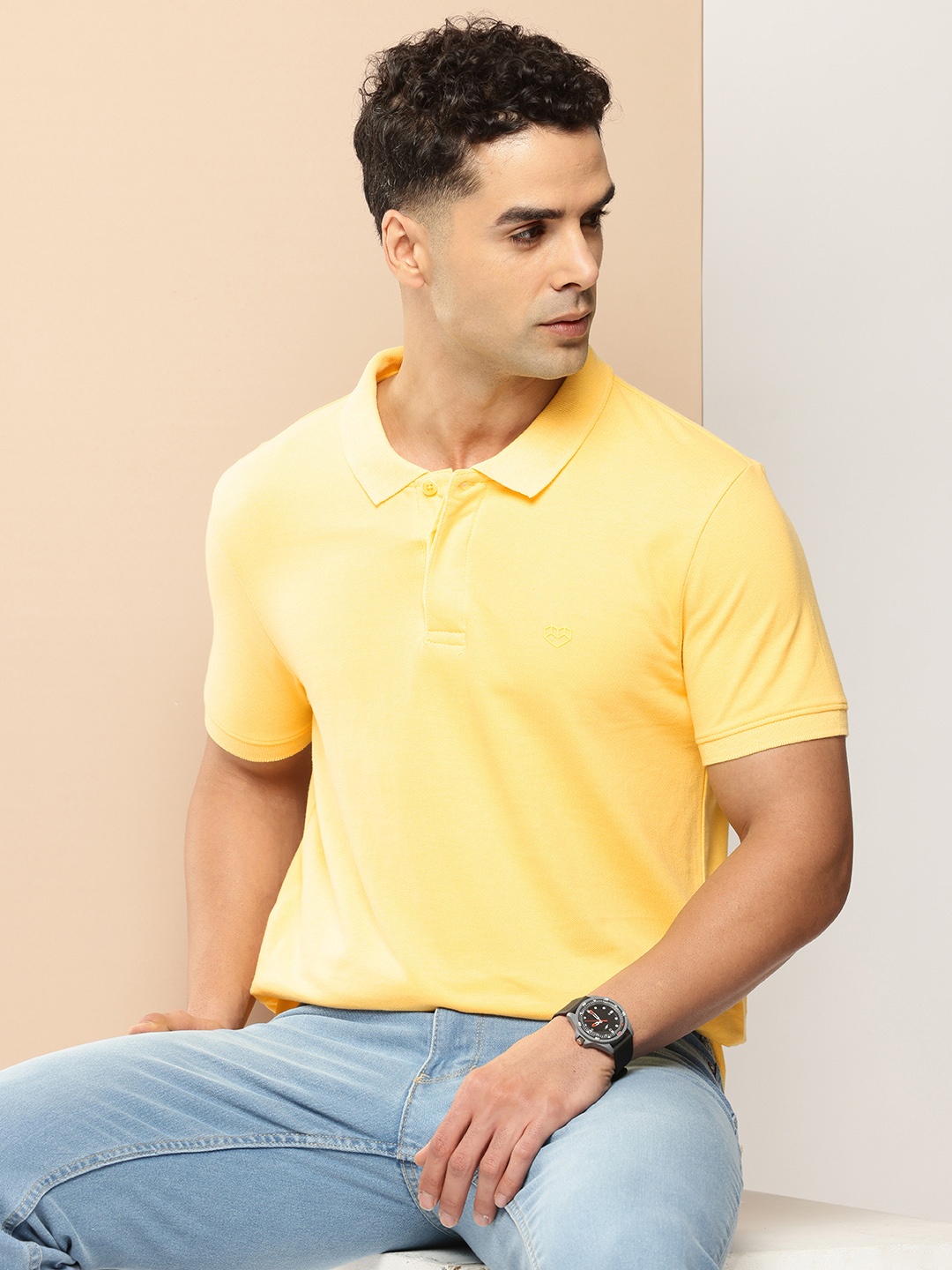 

INVICTUS Polo Collar Pure Cotton T-shirt, Yellow
