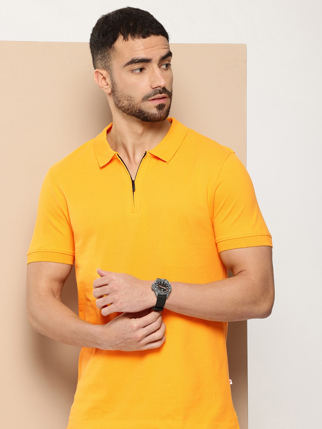 

INVICTUS Polo Collar Pure Cotton T-shirt, Yellow