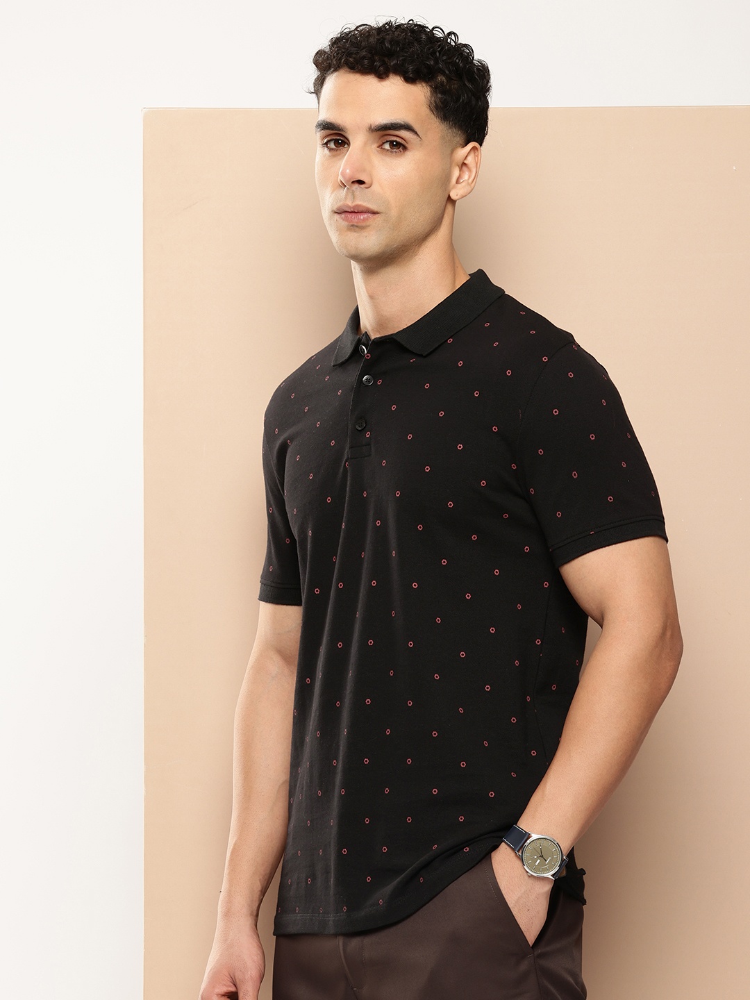 

INVICTUS Printed Polo Collar Pure Cotton T-shirt, Black