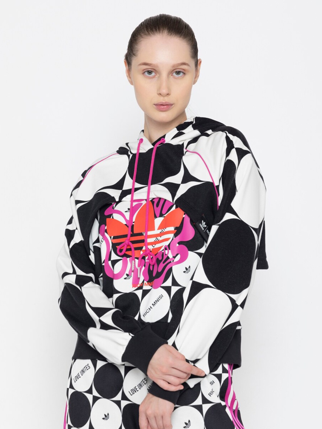 

ADIDAS Originals Women White Printed Hooded Sweatshirt