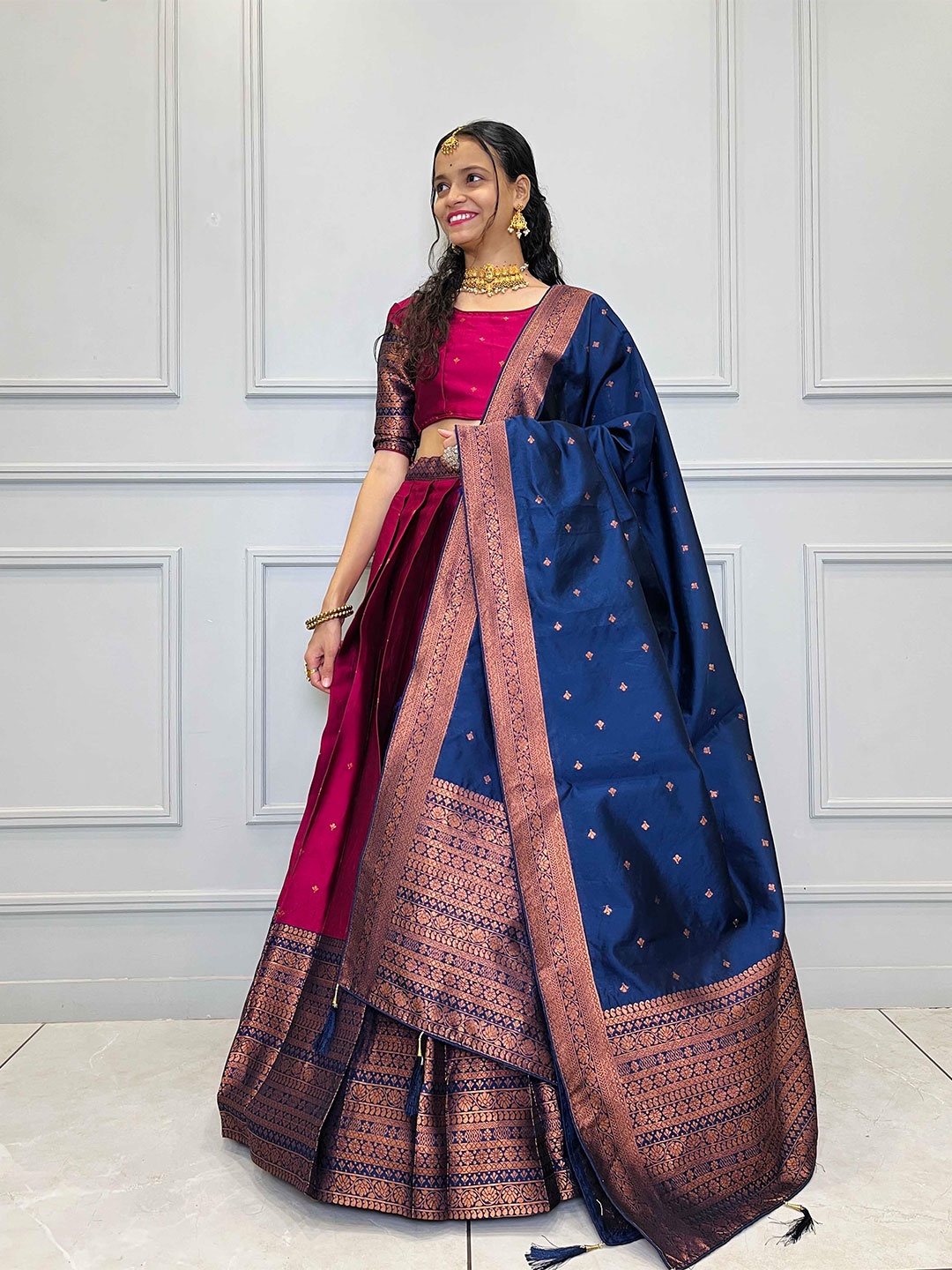 

Fabcartz Semi-Stitched Art Silk Lehenga & Unstitched Blouse With Dupatta, Purple