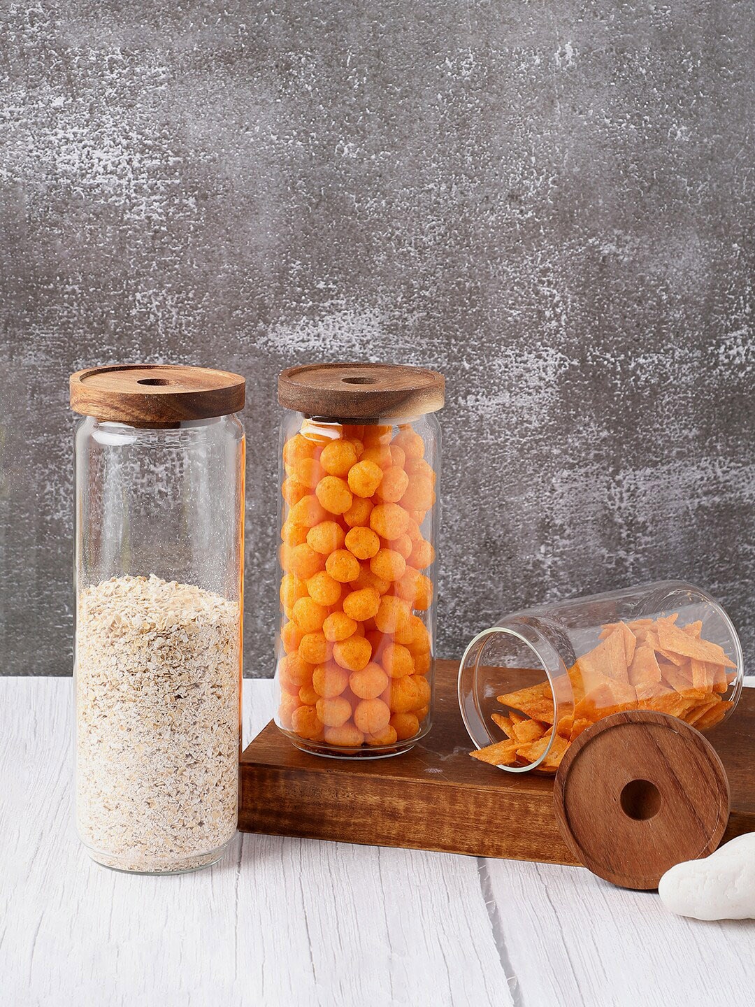 

Bonhomie Transparent 3 Pieces Dishwasher Safe Glass Kitchen Storage