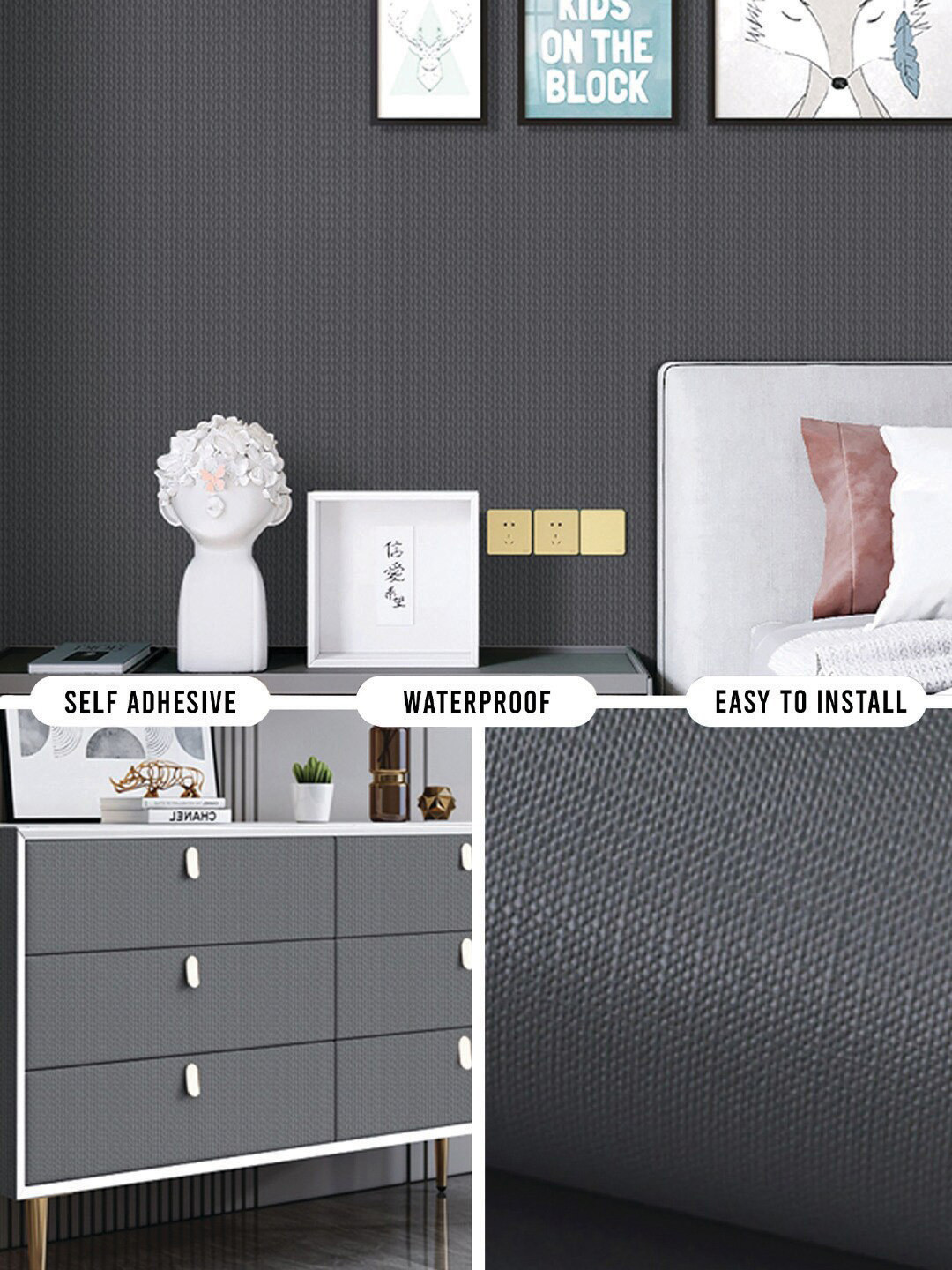 

Bonhomie Charcoal Black Decorative Self adhesive Waterproof Wallpaper