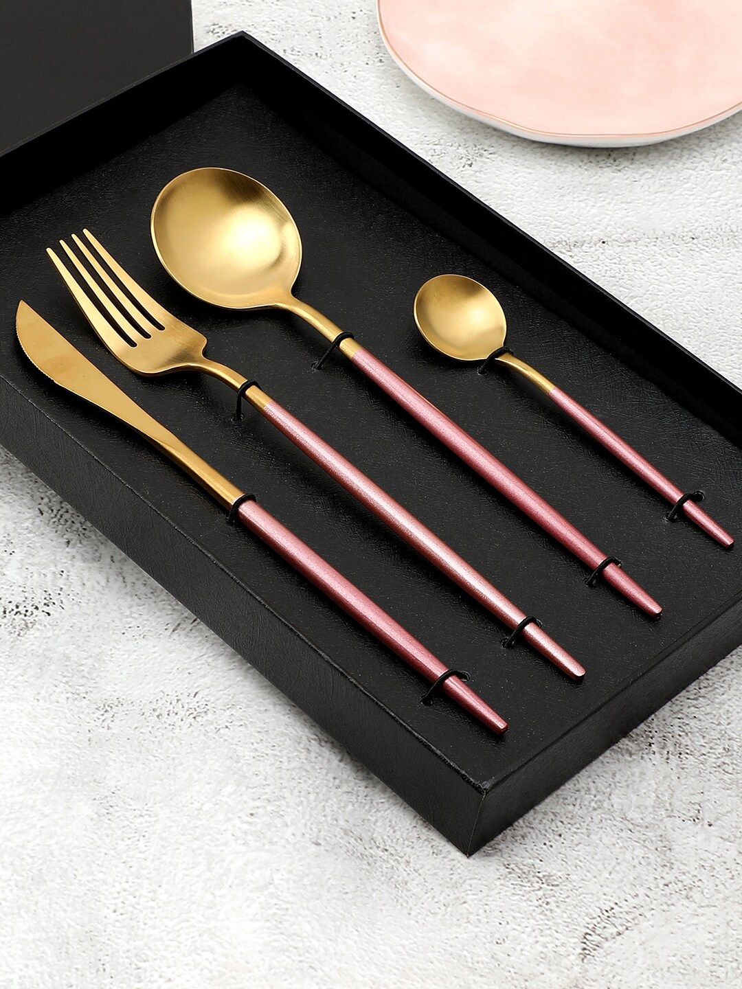 

Bonhomie Beige & Pink Stainless Steel Cutlery Set