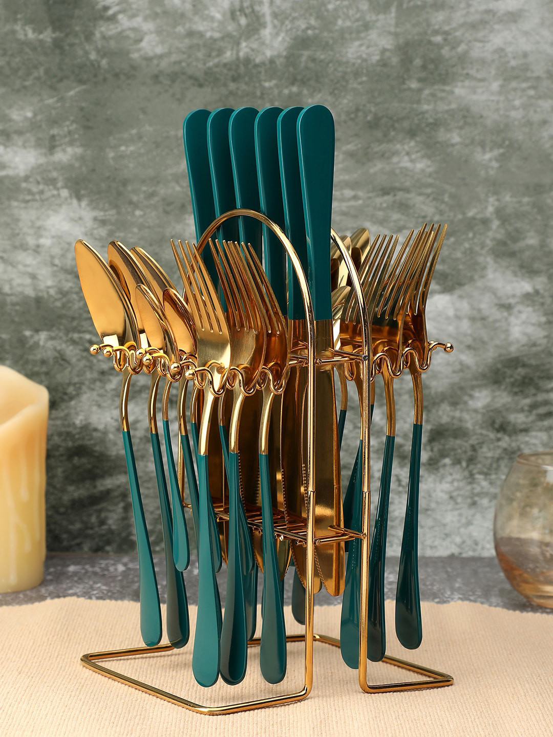 

Bonhomie Beige & Green Stainless-Steel Cutlery Set