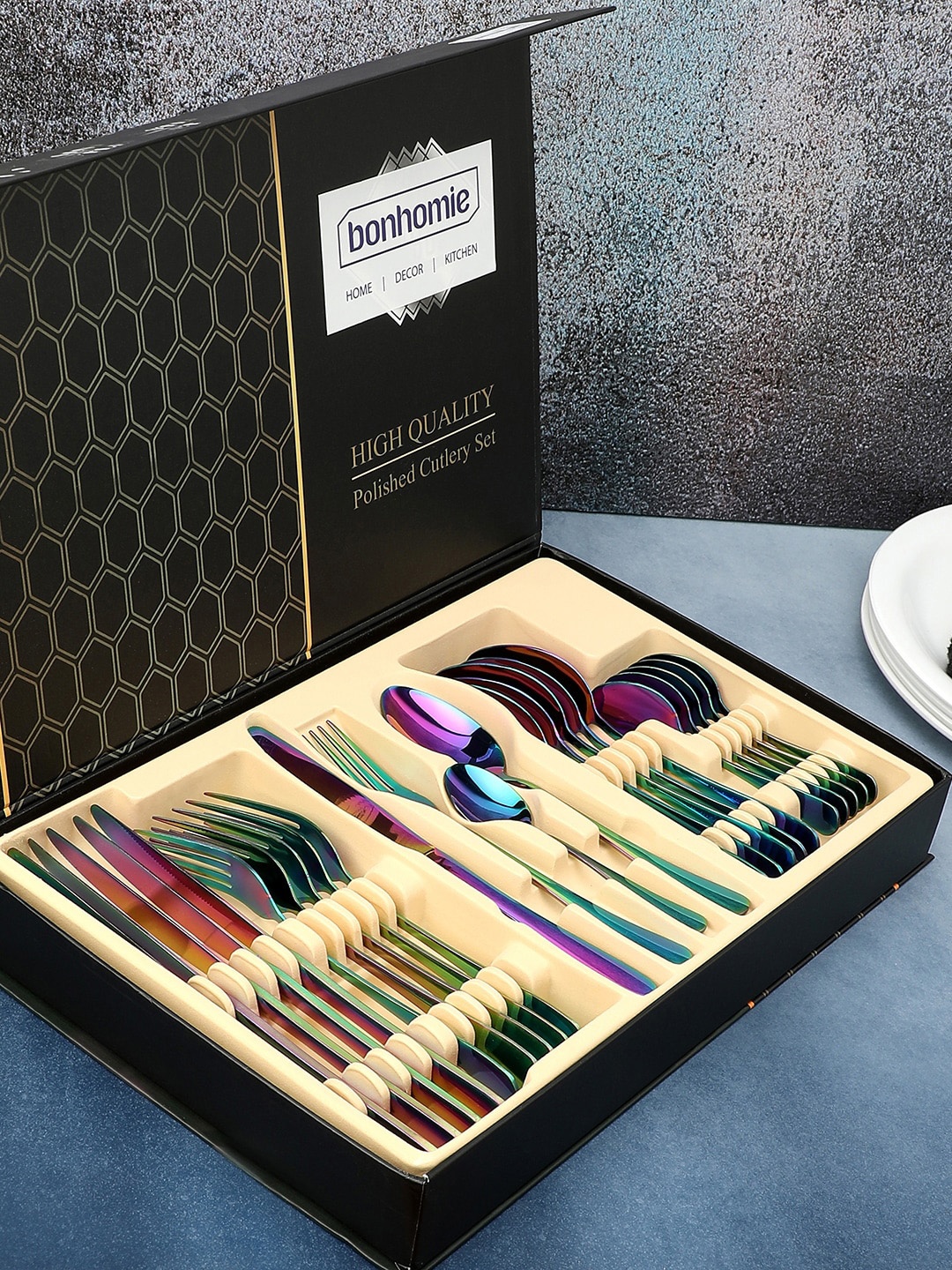 

Bonhomie Holographic Blue & Pink 4 Pieces Cutlery Set