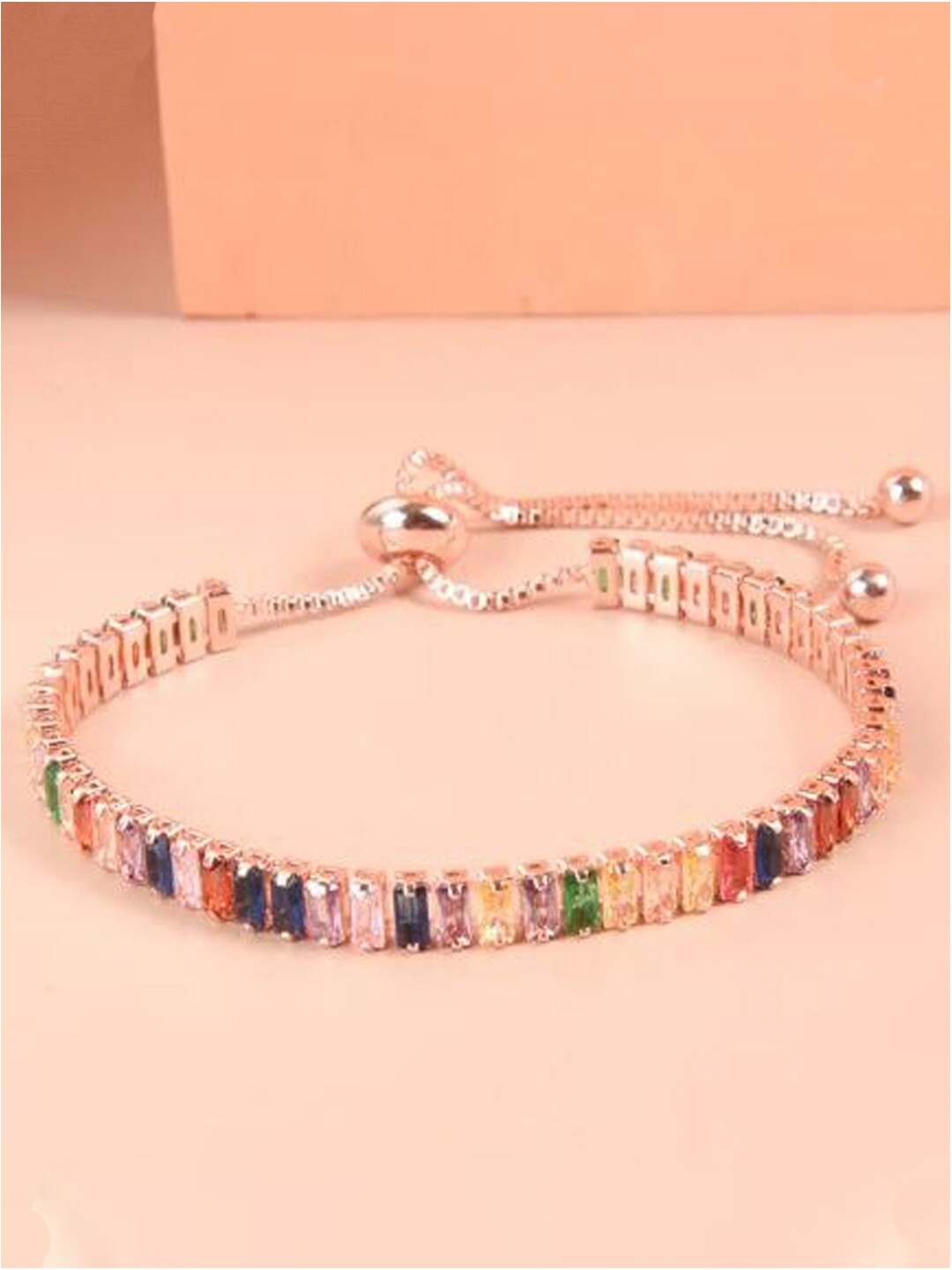 

Jewels Galaxy Rose Gold Plated Rectangular Cut Cubic Zirconia Matrix Tennis Bracelet