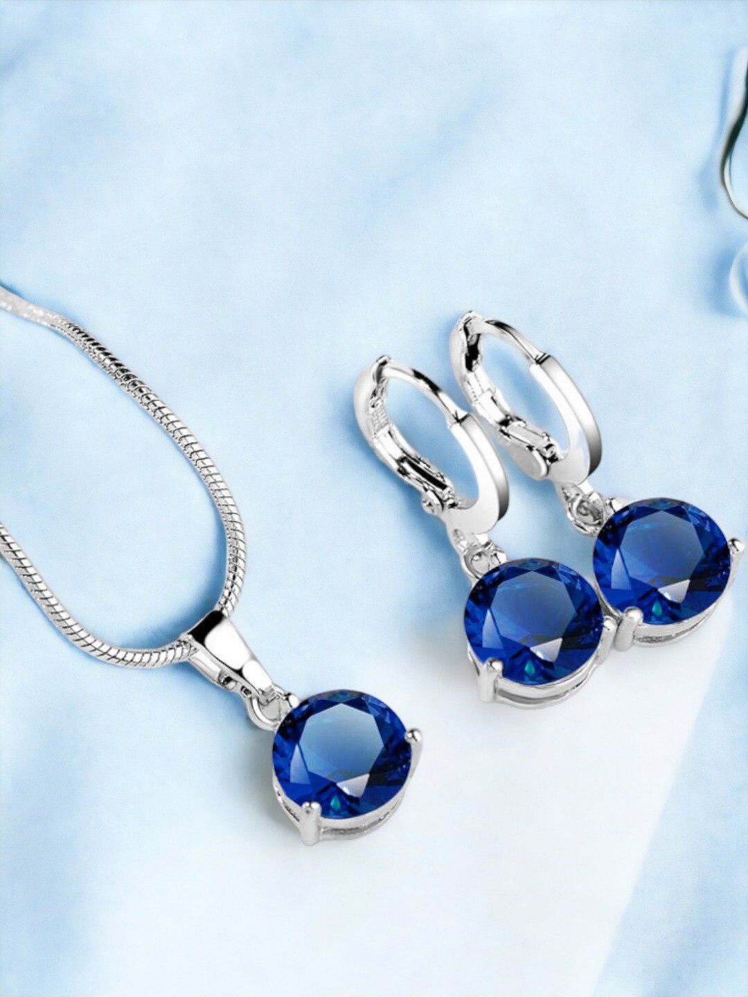 

Jewels Galaxy Silver Plated Cubic Zirconia Studded Jewellery Set, Blue