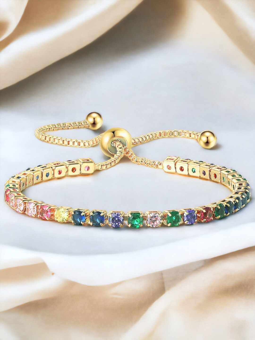 

Jewels Galaxy Gold Plated Round Cut Cubic Zirconia Matrix Tennis Bracelet