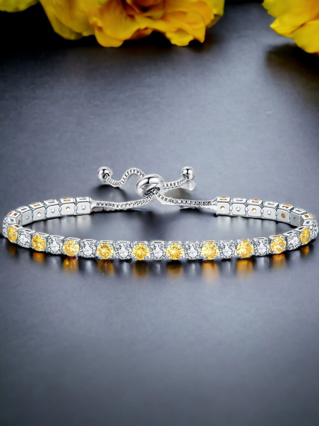 

Jewels Galaxy Silver Plated Round Cut Cubic Zirconia Matrix Tennis Bracelet