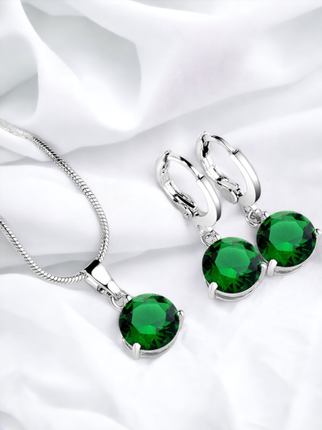 

Jewels Galaxy Silver Plated Cubic Zirconia Studded Jewellery Set, Green