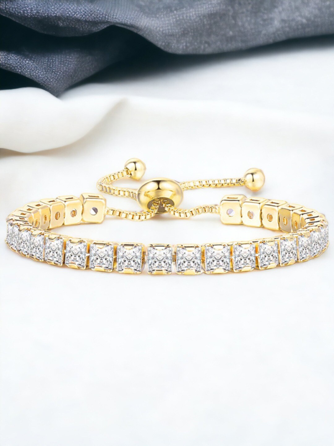 

Jewels Galaxy Gold Plated Square Cut Cubic Zirconia Matrix Tennis Bracelet