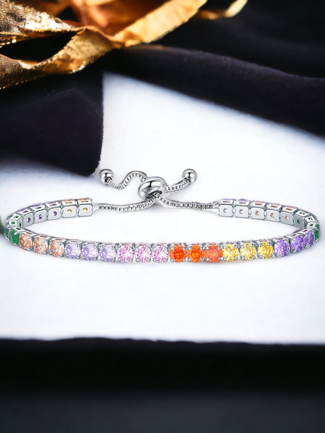 

Jewels Galaxy Silver Plated Round Cut Cubic Zirconia Matrix Tennis Bracelet