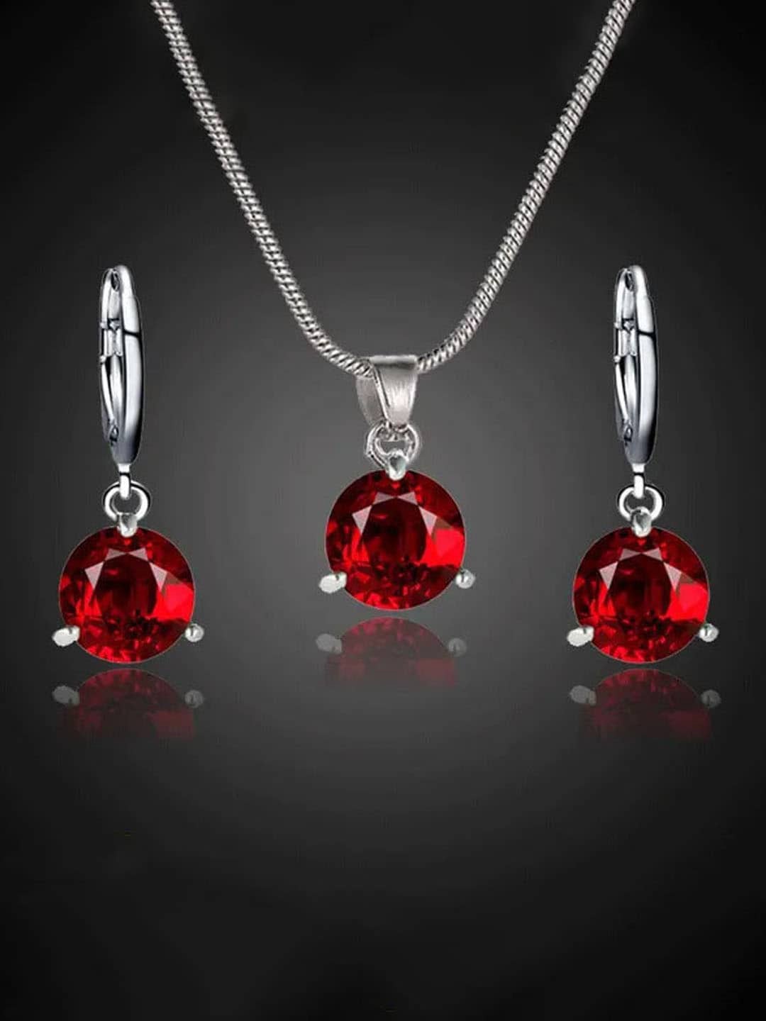 

Jewels Galaxy Silver Plated Cubic Zirconia Studded Jewellery Set, Red