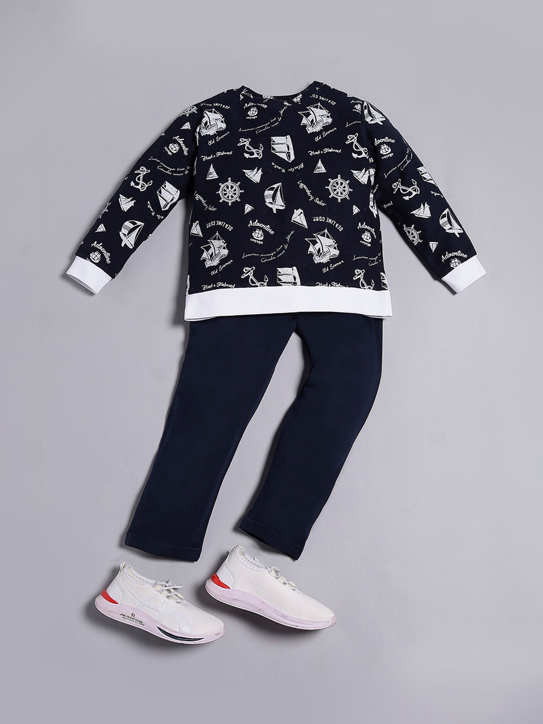 

RAINE AND JAINE Boys Graphic Printed Pure Cotton T-shirt & Pyjama, Navy blue