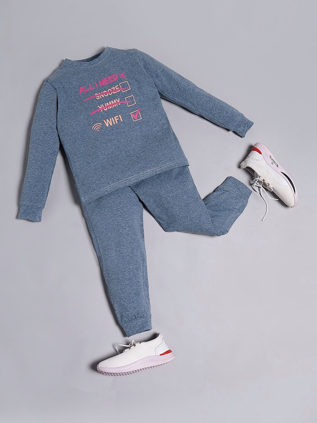 

RAINE AND JAINE Boys Typography Printed Pure Cotton T-shirt & Pyjama, Blue