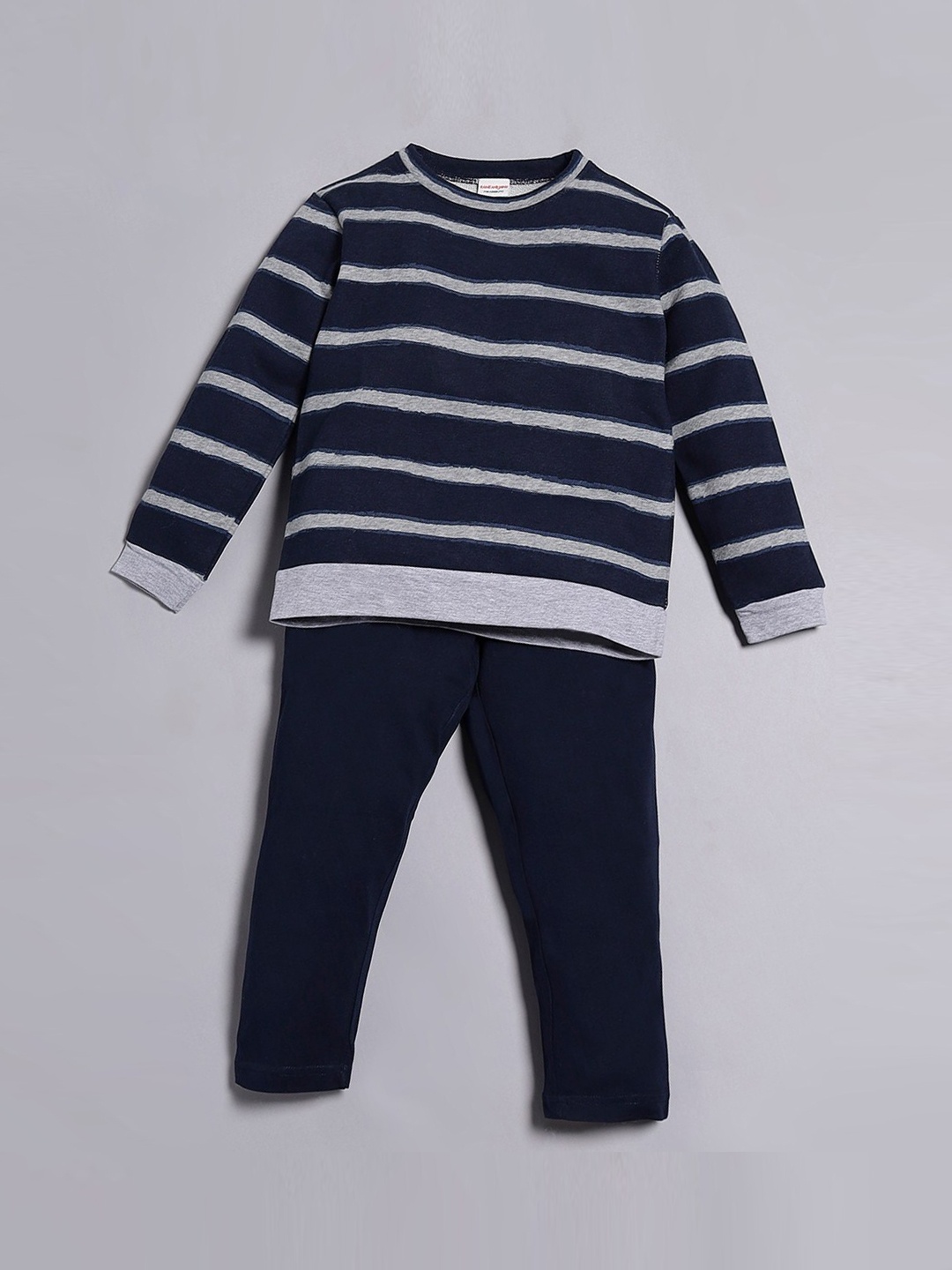 

RAINE AND JAINE Boys Striped Pure Cotton T-shirt & Pyjama, Navy blue